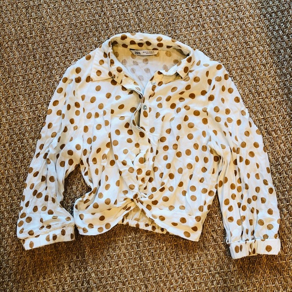 Cream and Brown/Orange Polka Dot Crop Top
